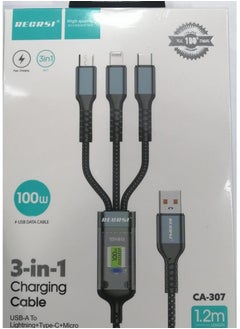 RECRSI 3-IN-1 CHARGING CABLE USB -A TO LIGHTNING+TYPE C+MICRO