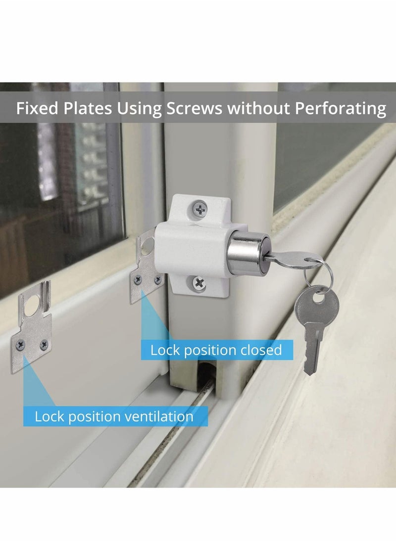 Y&D - Sliding Door and Window Lock, Patio Catches Set, Bolt Security Locks with Universal Keys for Home Office Classroom (White 2Pcs) - Image 1