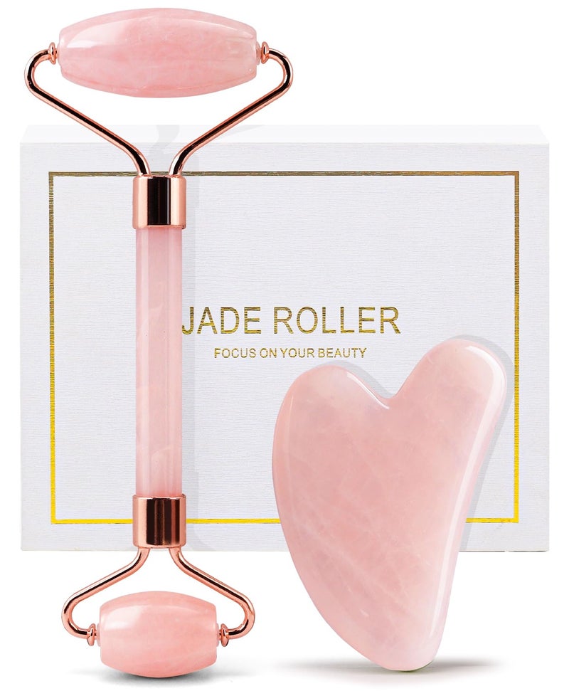 huefull huefull Face Massager Rose Quartz Face Roller  Gua Sha Facial Tool Set Muscle Tension Relief Skin Care Gifts for WomanMen Skin Care Gifts 