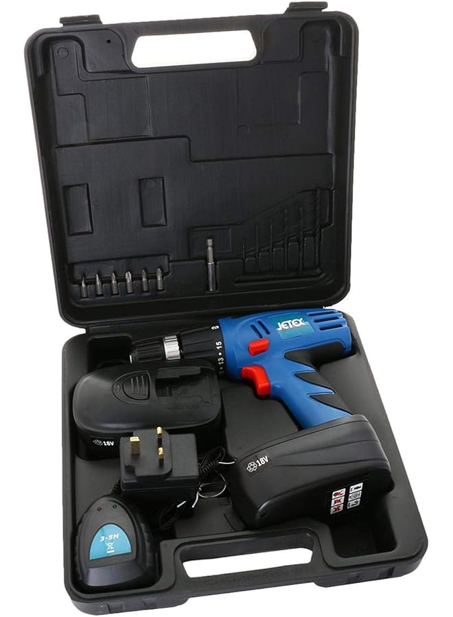 JETEX Cordless Drill 2 Batteries 18V In Plastic Case - Image 1