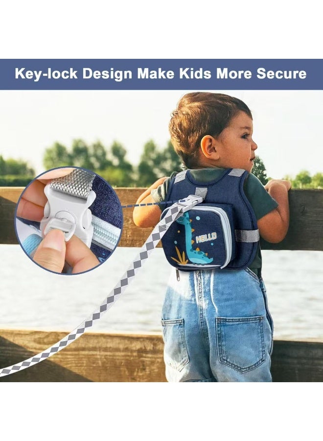 Sylqvxh 3Pcs Toddler Harness Leash Baby Anti Lost Wrist Link, Cute Dinosaur Child Safety Harness Tether, Kids Walking Wristband Assistant Strap Belt for Parent Boys Outdoor Activity (Blue) - Image 2