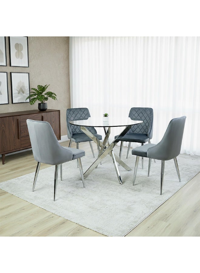 VANITY LIVING Dining Table Set 4 Seater - Davos Chrome Round with Milan Grey Chairs - Image 3
