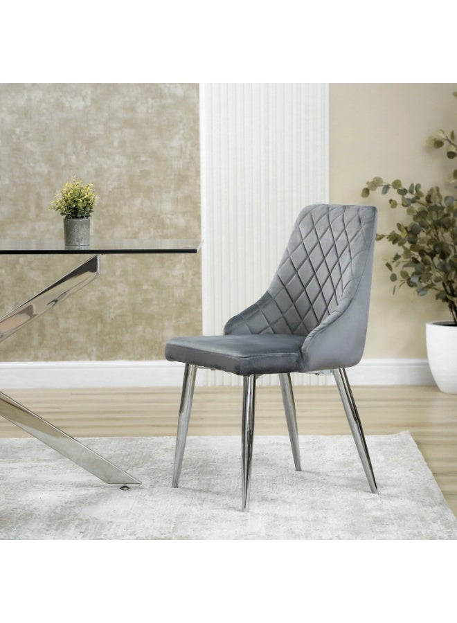 VANITY LIVING Dining Table Set 4 Seater - Davos Chrome Round with Milan Grey Chairs - Image 5