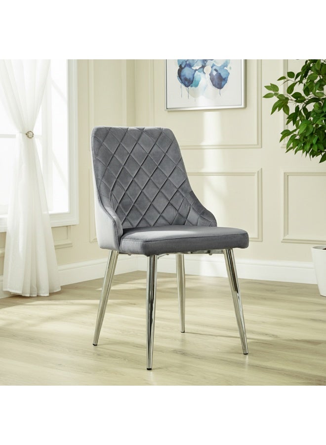 VANITY LIVING Dining Table Set 4 Seater - Davos Chrome Round with Milan Grey Chairs - Image 4