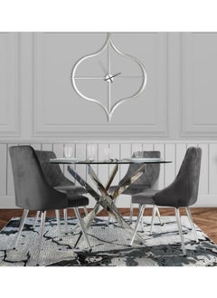 Dining Table Set 4 Seater - Davos Chrome Round with Milan Grey Chairs