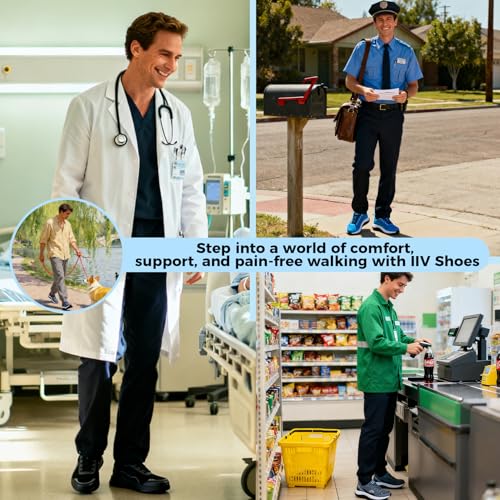IIV Men's Orthotic Walking Shoes with Arch Support for Plantar Fasciitis & Flat Feet | Shock Absorbing Work Sneakers for Knee, Heel, Ankle Pain Relief & Daily Comfort Black - Image 2