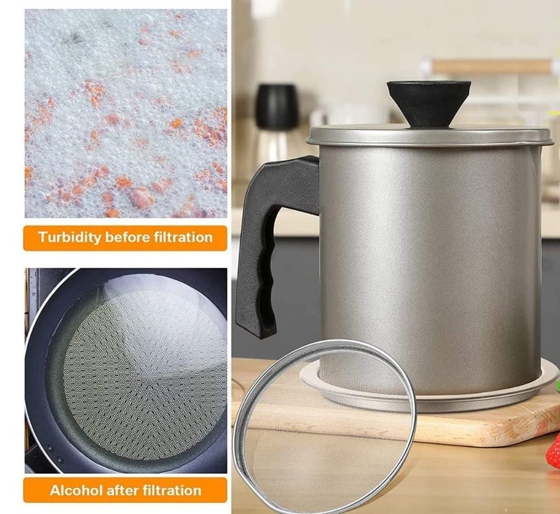 VIPREKHO Kitchen Oil Filter Pot Container Grease with Strainer 14L Used Cooking Oil Storage Can with Fine Mesh Filter Removable Tray with Keeper and Lid for Frying Cooking Oil Fryer Refining Pot - Image 2