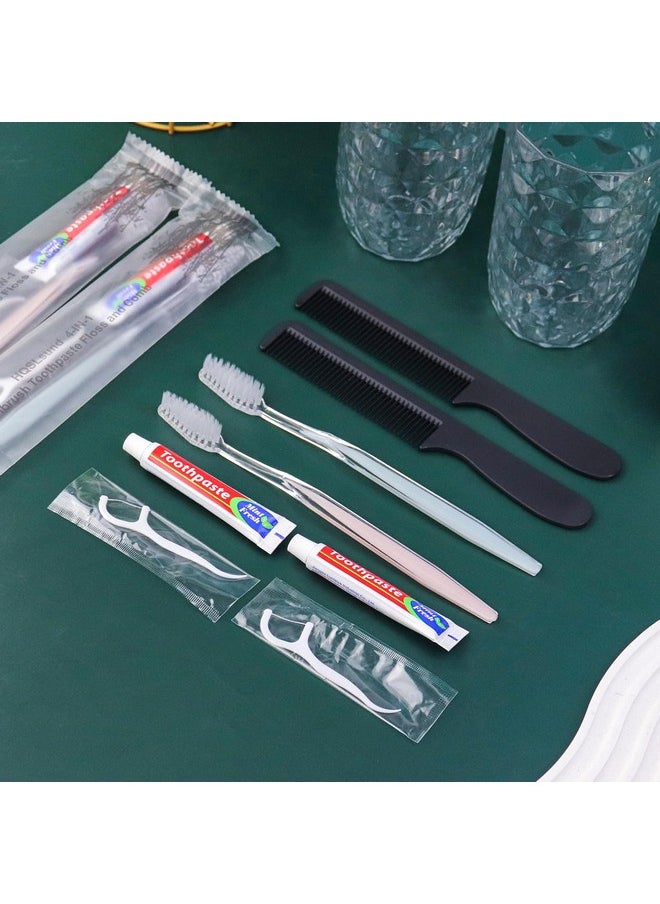 HQSLsund 50Pcs Disposable Toothbrushes With Toothpaste And Comb Floss Individually Wrapped, 4-In-1 Bulk Toothbrush Kit With 2 Color Toothbrush,10G Toothpaste,7 Inch Comb, Floss Pick For Homeless,Hotel  - Image 2
