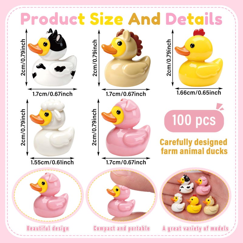 Novabright 100 Pcs Mini Resin Farm Animals Ducks Tiny Resin Animals Ducks Figures Small Animal Statue for DIY Cake Craft Garden Landscape Ornament Potted Decoration Birthday Party Supplies - Image 2