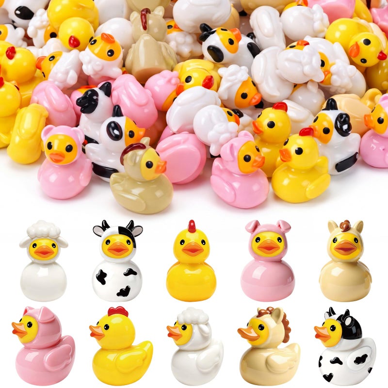 Novabright 100 Pcs Mini Resin Farm Animals Ducks Tiny Resin Animals Ducks Figures Small Animal Statue for DIY Cake Craft Garden Landscape Ornament Potted Decoration Birthday Party Supplies - Image 1