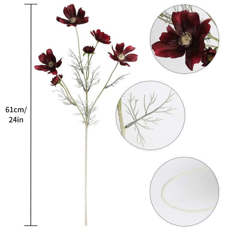 Fqueelvys 6PCS Cosmos Silk Flowers 24'' Wild Flowers Artificial Fake Flowers Arrangement for Wedding Party Kitchens Home Decoration(Burgundy) - Image 3