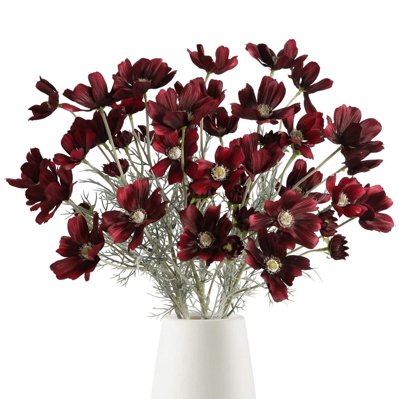 Fqueelvys 6PCS Cosmos Silk Flowers 24'' Wild Flowers Artificial Fake Flowers Arrangement for Wedding Party Kitchens Home Decoration(Burgundy) - Image 1