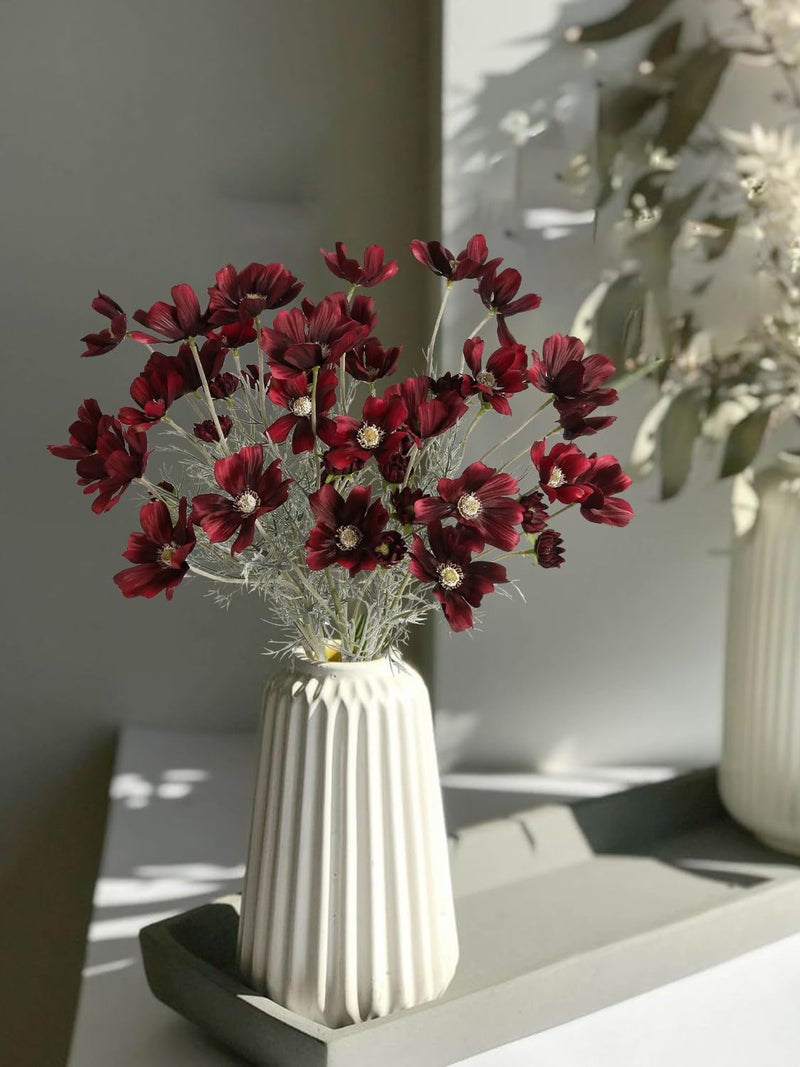 Fqueelvys 6PCS Cosmos Silk Flowers 24'' Wild Flowers Artificial Fake Flowers Arrangement for Wedding Party Kitchens Home Decoration(Burgundy) - Image 2