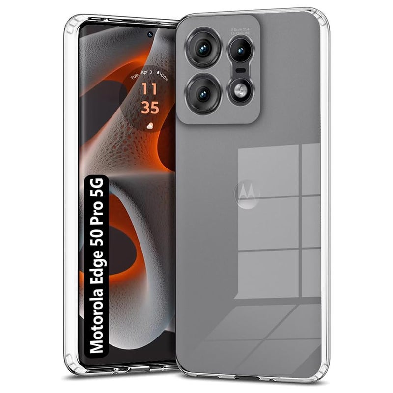 DD SON Premium Ultra Clear Soft Slim Back Cover Case for Motorola Moto Edge 50 Pro (5G) with Camera Protection and Dust Proof Transparent Back Cover (Silicone, Transparent) - Image 1