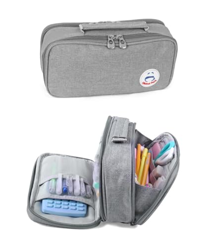 Surpop Pencil Case Pen Bag Holder Pouch Large Handle Big Capacity Desk Organizer Storage Marker Box Stationary Makeup Cosmetic Double Zippers for School Office Students Teen - Image 1