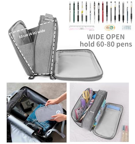Surpop Pencil Case Pen Bag Holder Pouch Large Handle Big Capacity Desk Organizer Storage Marker Box Stationary Makeup Cosmetic Double Zippers for School Office Students Teen - Image 5