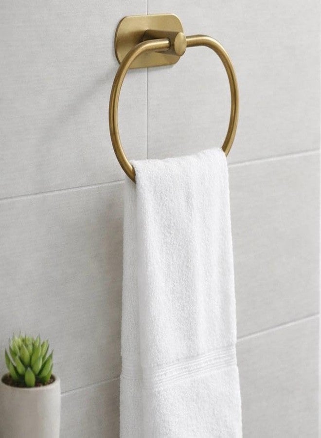 Oslen Magic Sticker Towel Ring Holder for Bathroom - Self Adhesive Wall Mount Hand Towel Hanger Without Drilling, Brushed Antique Brass Gold Finish, Rustproof Stainless Steel (Pack of 1) - Image 1