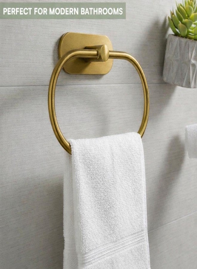 Oslen Magic Sticker Towel Ring Holder for Bathroom - Self Adhesive Wall Mount Hand Towel Hanger Without Drilling, Brushed Antique Brass Gold Finish, Rustproof Stainless Steel (Pack of 1) - Image 3