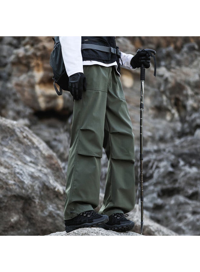 Dingfengbaoluo Men's American Style Outdoor Casual Pants Autumn Loose Straight Pleated Paratrooper Cargo Pants Lfc98 Military Green XL - Image 1
