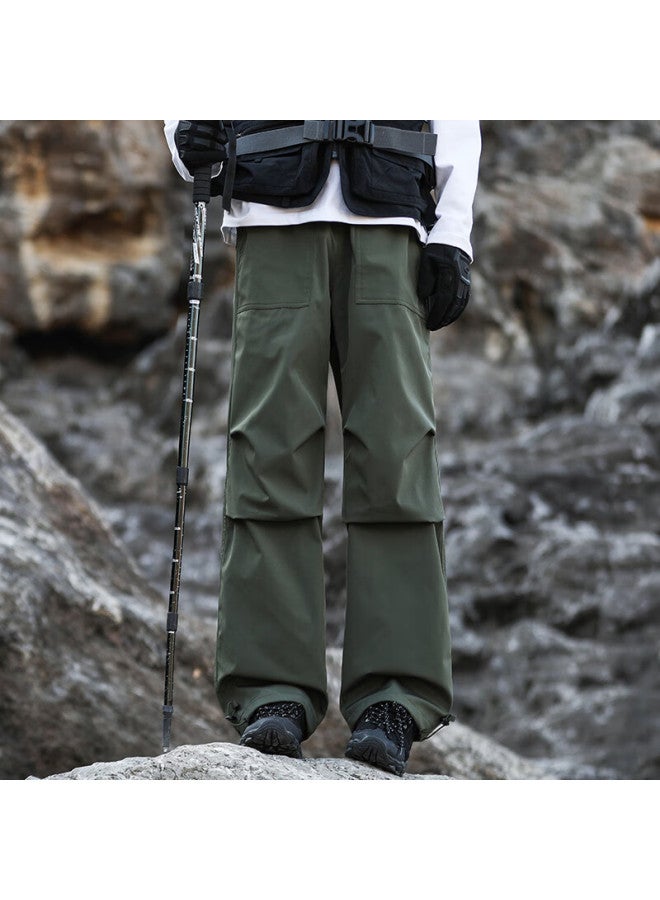 Dingfengbaoluo Men's American Style Outdoor Casual Pants Autumn Loose Straight Pleated Paratrooper Cargo Pants Lfc98 Military Green XL - Image 2