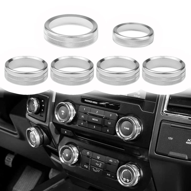 Knob Cover for F150 AC Climate Control SwitchTrailer4WDVOLTune Button Interior Center Console Trim Accessories Compatible with Ford F150 XLT 2016 2017 2018 2019 Silver 6 Pcs