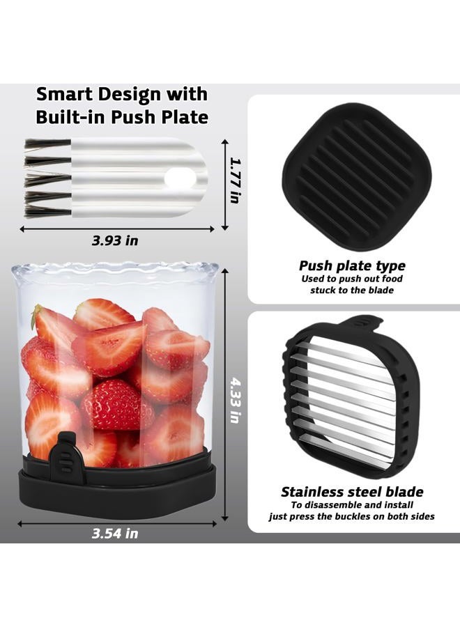 ANSOTHIN Fruit Slicer Cup, Strawberry Slicer Cup for Fruits and Vegetables Strawberry Cutter With Removable Blades & Food Push Plate (Black) - Image 2