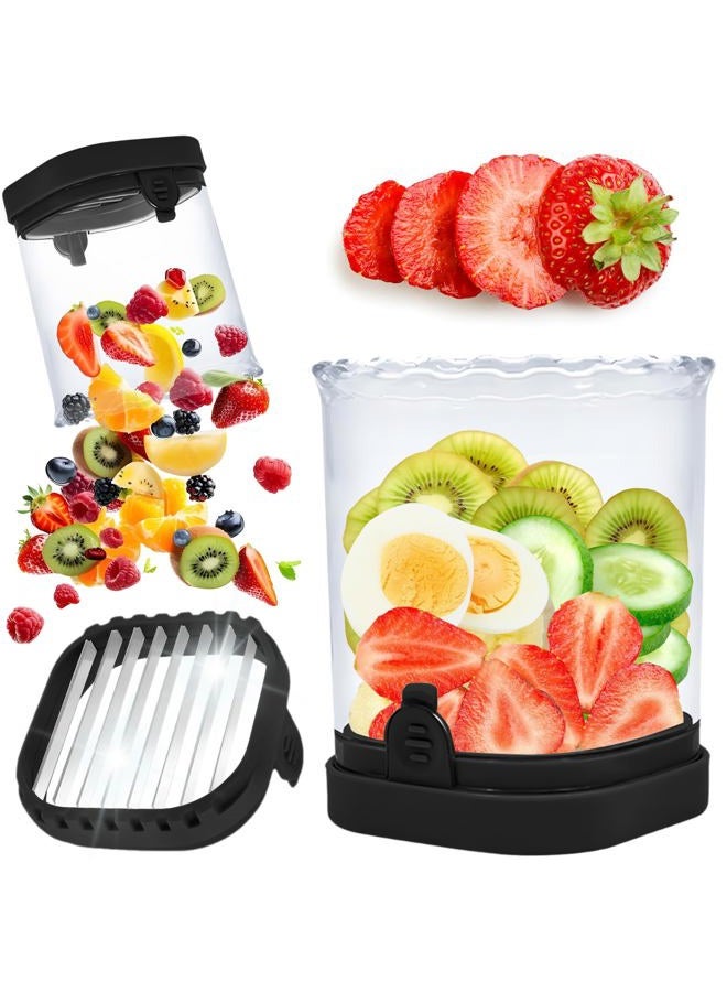 ANSOTHIN Fruit Slicer Cup, Strawberry Slicer Cup for Fruits and Vegetables Strawberry Cutter With Removable Blades & Food Push Plate (Black) - Image 1
