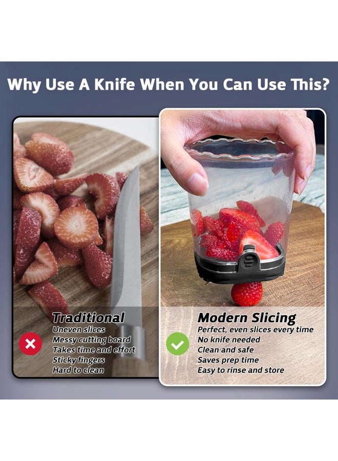 ANSOTHIN Fruit Slicer Cup, Strawberry Slicer Cup for Fruits and Vegetables Strawberry Cutter With Removable Blades & Food Push Plate (Black) - Image 3