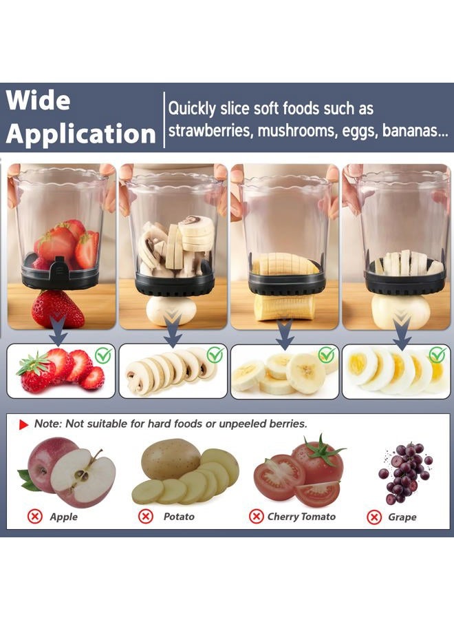 ANSOTHIN Fruit Slicer Cup, Strawberry Slicer Cup for Fruits and Vegetables Strawberry Cutter With Removable Blades & Food Push Plate (Black) - Image 5
