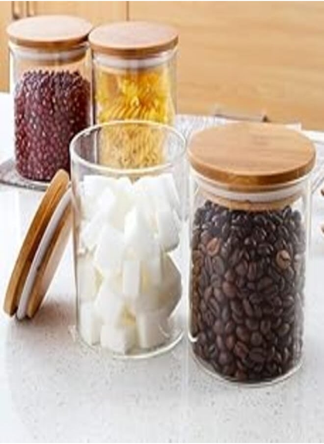 Mash - Mash 4-Piece Kitchen Food Storage Round Glass Canister Jar With Airtight Bamboo Lid For Cereals, Pasta, Tea, Coffee, Snacks, And Spices - 500 ML Transparent - Image 1