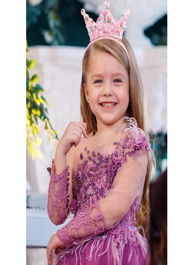 SuPoo Sequin Headband for Girls Bling Pink Princess Crown Headband Glitter Head Bands Halloween Party Hair Bands Sparkly Hair Accessories for Birthday Back to School Christmas - Image 2