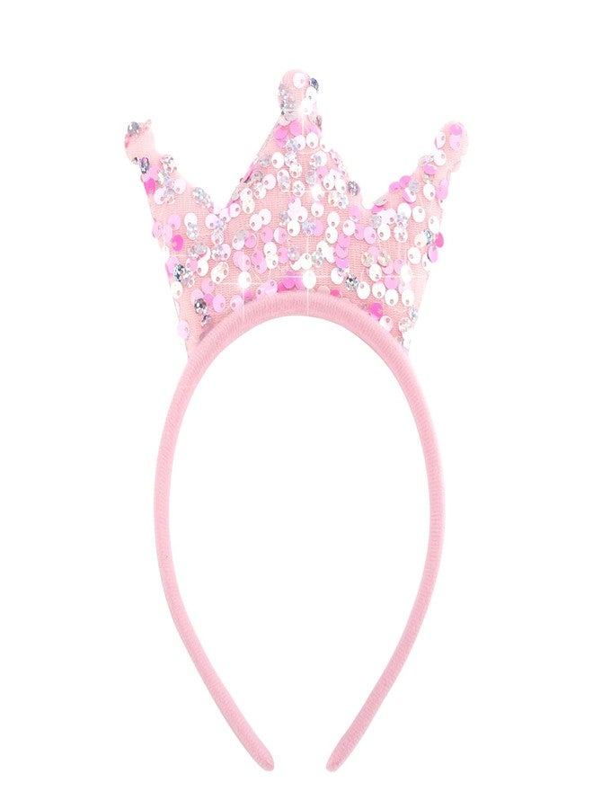 SuPoo Sequin Headband for Girls Bling Pink Princess Crown Headband Glitter Head Bands Halloween Party Hair Bands Sparkly Hair Accessories for Birthday Back to School Christmas - Image 1