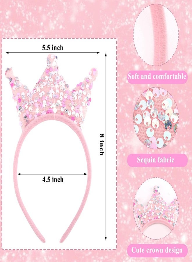SuPoo Sequin Headband for Girls Bling Pink Princess Crown Headband Glitter Head Bands Halloween Party Hair Bands Sparkly Hair Accessories for Birthday Back to School Christmas - Image 5