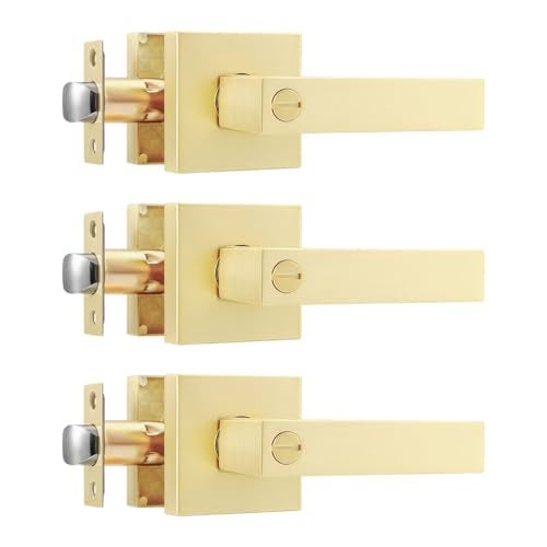 Leydebong 3 Pack Gold Door Knob with Lock, Door Handles for Bedroom, Bathroom Door Handles Interior, Gold Door Levers Interior for Left or Right Handed Doors - Image 1