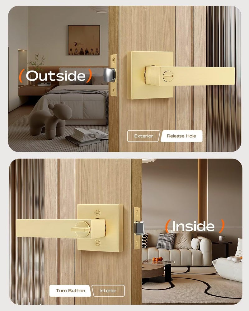 Leydebong 3 Pack Gold Door Knob with Lock, Door Handles for Bedroom, Bathroom Door Handles Interior, Gold Door Levers Interior for Left or Right Handed Doors - Image 3