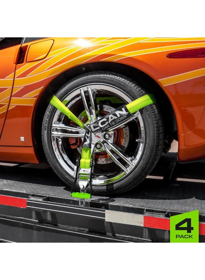 VULCAN Car Tie Down with Chain Anchors - Lasso Style - 2 Inch x 96 Inch - 4 Pack - High-Viz - 3,300 Pound Safe Working Load - Image 2