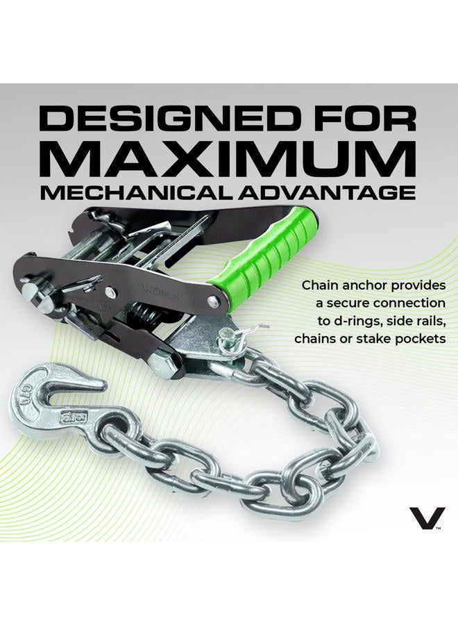 VULCAN Car Tie Down with Chain Anchors - Lasso Style - 2 Inch x 96 Inch - 4 Pack - High-Viz - 3,300 Pound Safe Working Load - Image 5