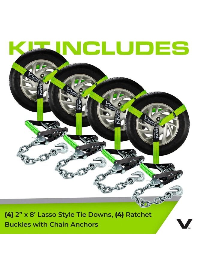 VULCAN Car Tie Down with Chain Anchors - Lasso Style - 2 Inch x 96 Inch - 4 Pack - High-Viz - 3,300 Pound Safe Working Load - Image 3