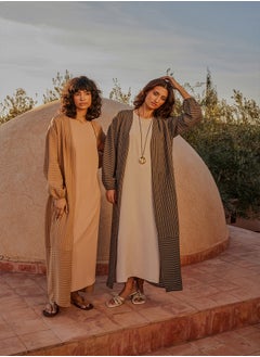 trendyol Khaki Long Linen Look Striped Woven Cape & Abaya & Abaya TCTSS24KF00003  - Image 1
