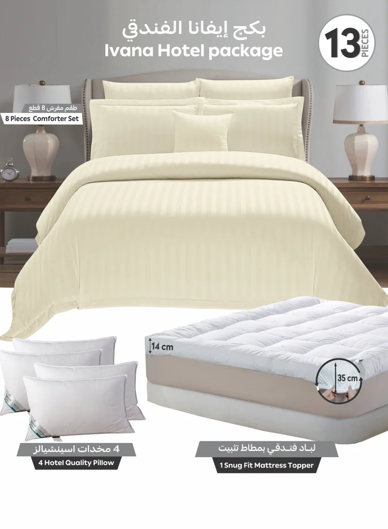 دوناتيلا طقم سرير – 13 قطعة (مقاس كينج) يشمل لحاف 8 قطع، لباد مريح، 4 مخدات أساسية