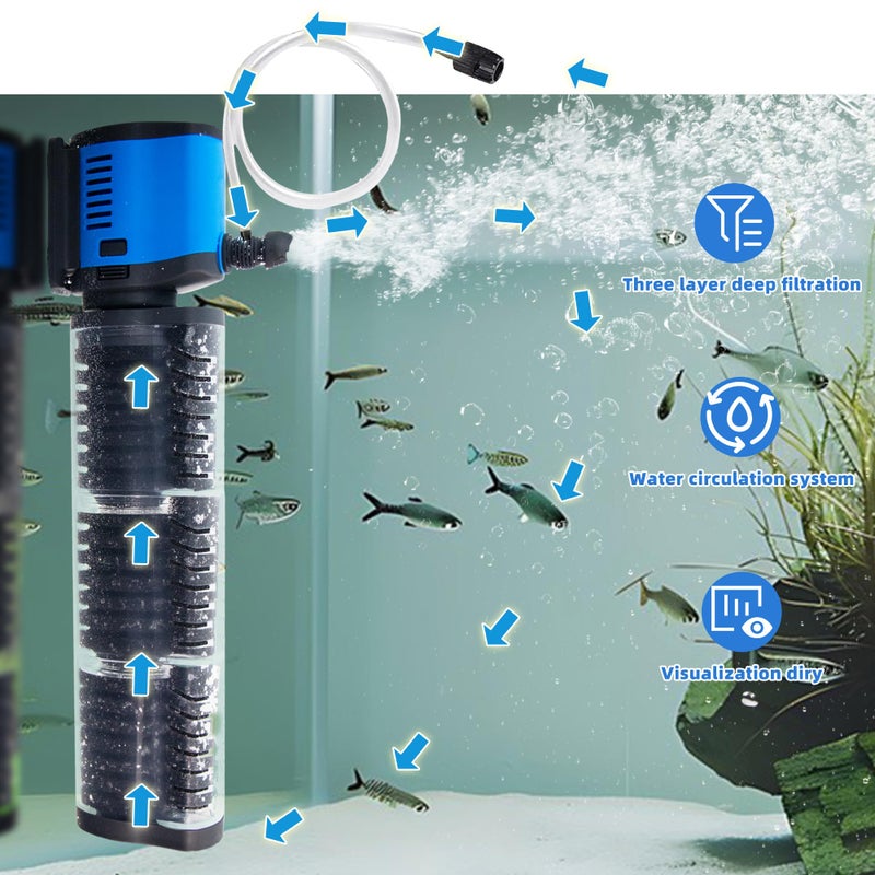 COOSPIDER Aquarium Filter Pond Filter for 35-75 Gallon, 260GPH Powerful Filtration Pond Pump, Submersible Canister Filters for Fish Turtle Tank, Cold Plunge, Clear Wavemaker Oxygen Supply - Image 2