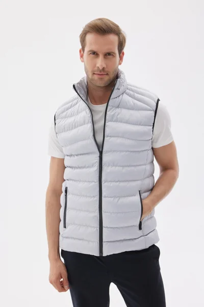 Odelon Stand Collar Slim Fit Men's Gray Casual Vest