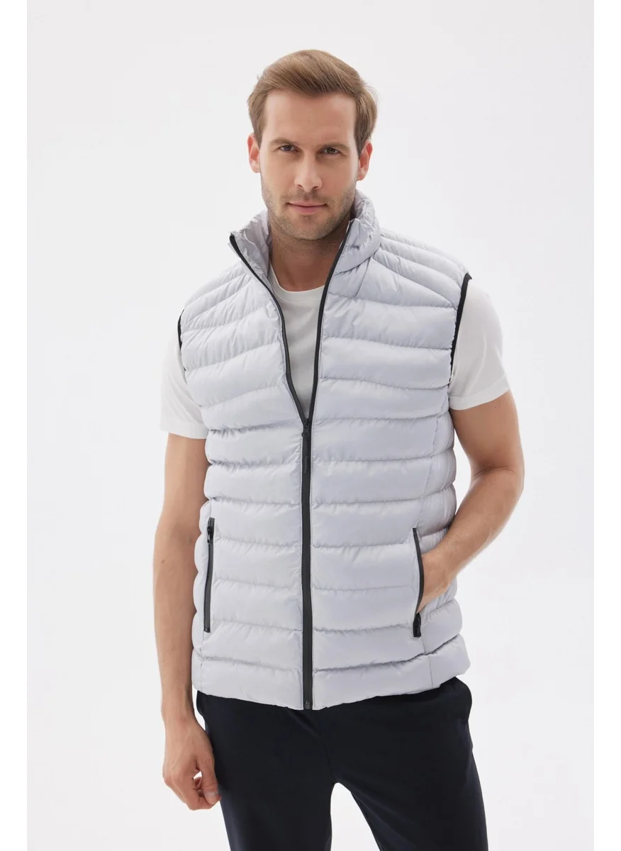 Odelon Stand Collar Slim Fit Men's Gray Casual Vest