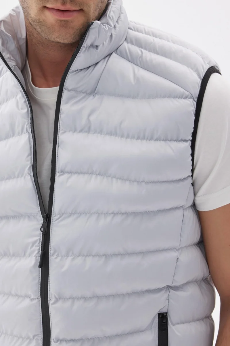 Odelon Stand Collar Slim Fit Men's Gray Casual Vest
