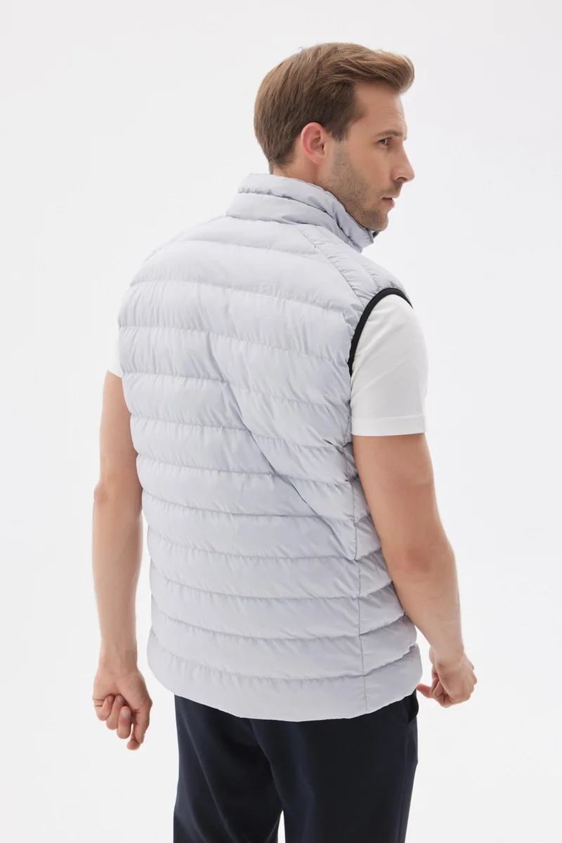 Odelon Stand Collar Slim Fit Men's Gray Casual Vest
