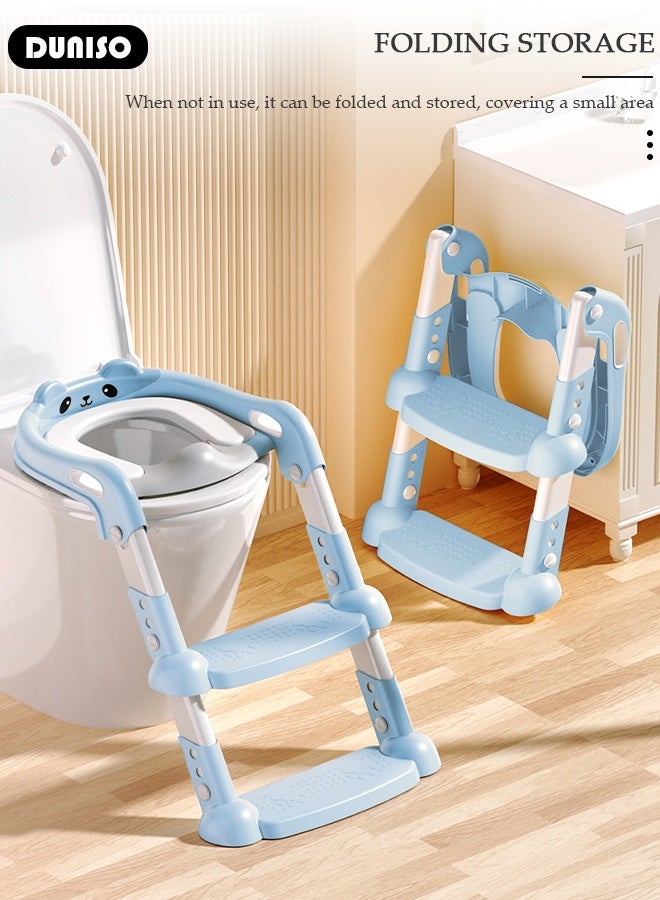 DUNISO Kids Potty Training Seat with Ladder for Western Toilets - PVC Soft Cushioned Seat, Adjustable Splash Guard & Handle for Toddlers 2-5 Years - Image 2