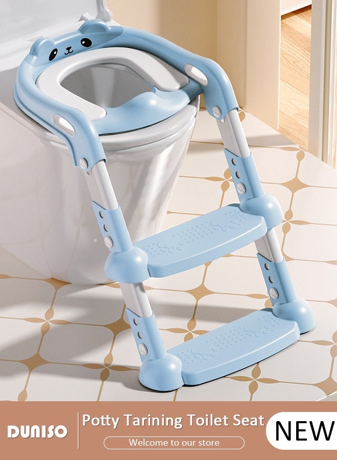 DUNISO Kids Potty Training Seat with Ladder for Western Toilets - PVC Soft Cushioned Seat, Adjustable Splash Guard & Handle for Toddlers 2-5 Years - Image 1