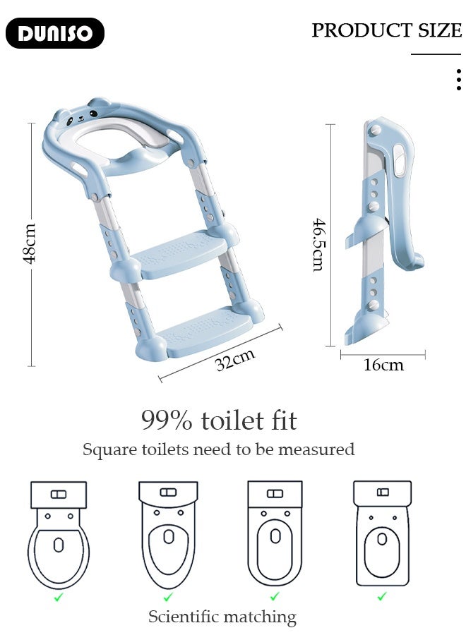DUNISO Kids Potty Training Seat with Ladder for Western Toilets - PVC Soft Cushioned Seat, Adjustable Splash Guard & Handle for Toddlers 2-5 Years - Image 3