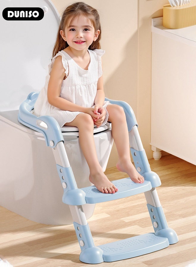 DUNISO Kids Potty Training Seat with Ladder for Western Toilets - PVC Soft Cushioned Seat, Adjustable Splash Guard & Handle for Toddlers 2-5 Years - Image 4