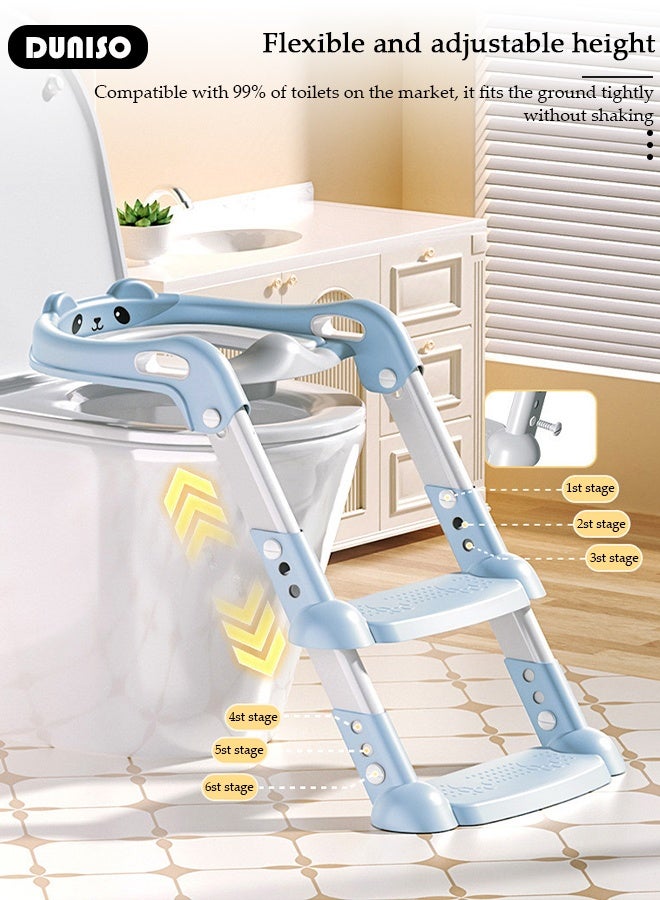 DUNISO Kids Potty Training Seat with Ladder for Western Toilets - PVC Soft Cushioned Seat, Adjustable Splash Guard & Handle for Toddlers 2-5 Years - Image 5